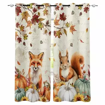 День благодарения Тыква Лиса Белка Винтажные буквы затемняющие шторы для гостиной спальни оконные шторы жалюзи W135 x H60cm