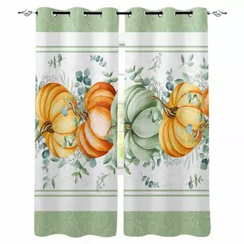 День благодарения Тыква Листья эвкалипта Плотные Шторы Для Гостиной Спальни Оконные Шторы Жалюзи Шторы W135 x H60cm