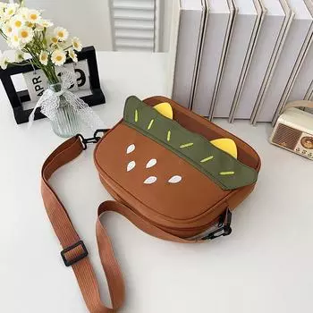 День бургер вышивка милый личность сумка-мессенджер женская мультфильм повседневная студенческая универсальная сумка через плечо хаки