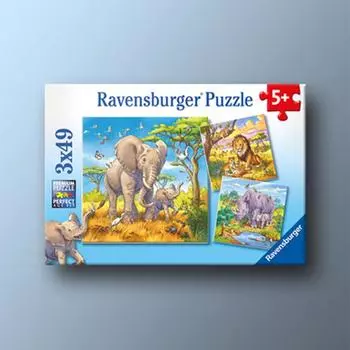 День из жизни семьи животных, 3X49 элементов, пазл Ravensburger 5 Year Old, популярная корейская настольная игра