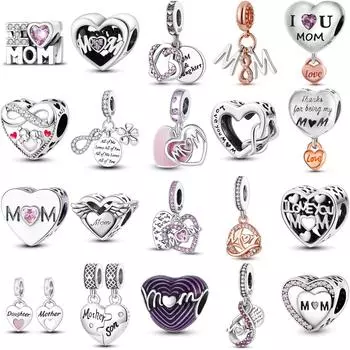 День матери 925 Серебряный Подвесной Шарм Бусины Семья Сердце Подходит Оригинальный Браслет DIY Для Ожерелья Кулона Изготовление Для Женщин