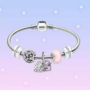 День матери S925 Серебряное Сердце Розовый Висячий Шарм Стеклянная Бусина Змеиная Кость Браслет-Цепочка Набор Ювелирных Изделий Для Женщин Подарки На День Рождения 17cm