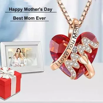 День матери сердце письмо ожерелье принт искусственный драгоценный камень кулон блестящие стразы блеск женское ожерелье ювелирные изделия красный