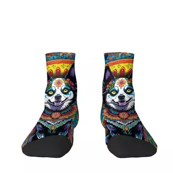 День мертвых, Испания, принт с черепом питомца, унисекс, дышащие, сумасшедшие низкие носки в стиле хип-хоп, подходят для повседневной носки в любое время года One Size