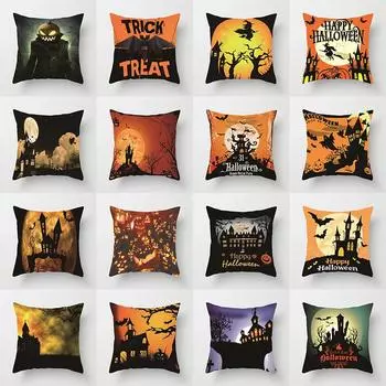 День мертвых Замок ужасов Креативная подушка Чехлы для подушек Хэллоуин Вечеринка Летучая мышь Черная кошка Наволочка с принтом Домашний декор Орнамент 40x40cm
