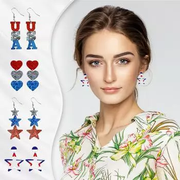 День независимости Америки, красные, белые и синие полосы, Техасская любовь, пятиконечная звезда, США, серьги-крючки, маленькие серьги, серьги One Size