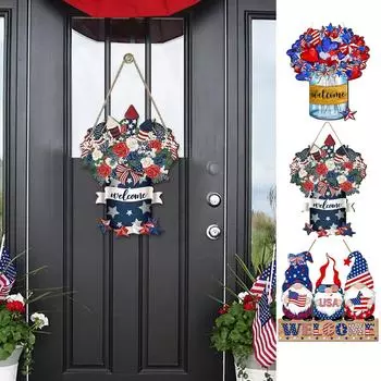 День независимости деревянные дверные таблички венок украшения дверные подвесные настенные украшения дома One Size