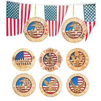 День независимости Деревянный 2D кулон День памяти Круглый кулон Автомобильный рюкзак Подвеска Деревянный памятный значок One Size