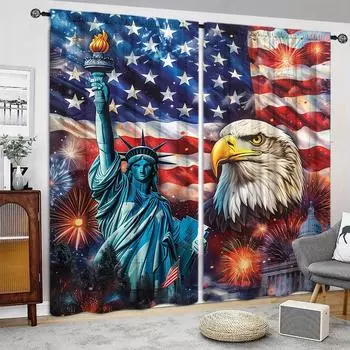 День независимости флага США занавеска для домашнего декора-карманный оконный декор для спальни, кухни, гостиной 52.5cmX116cm X 2pcs