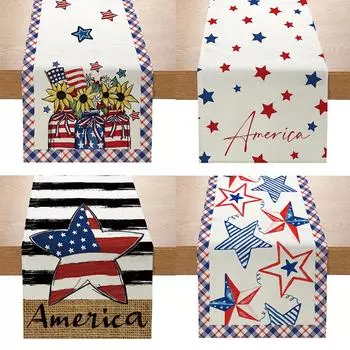День независимости Настольный флаг Льняной печатный стол Декоративная скатерть для гостиной Чайный столик Скатерть 33cmx180cm ZQ3-1