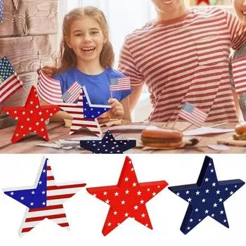 День независимости Патриотическая звезда Украшение 4 июля Деревянный красный синий белый Американский флаг Звезда Настольный центральный элемент C