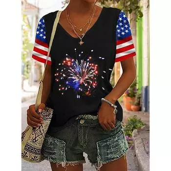 День Независимости США Женская футболка Графическая Американский флаг Винтажная Стильная Классическая S