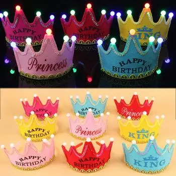 День рождения 1 шт. Новый блеск, роман, блестящая вечеринка, подсветка, детский душ, KingPrincess, дети, светодиодная красивая юбилейная корона, шляпа, ювелирные изделия Princess красный