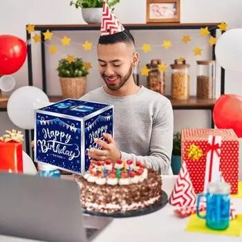 День рождения Копилка для денег сюрприз подарок взрывной мешок денег с выдвижной картой подарочная коробка для денег на день рождения годовщина синий
