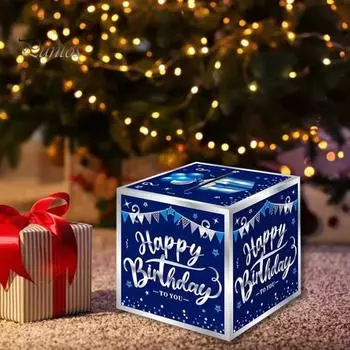День рождения Копилка для денег сюрприз подарок взрывной мешок денег с выдвижной картой подарочная коробка для денег на день рождения годовщина синий