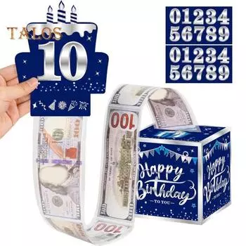 День рождения Копилка для денег сюрприз подарок взрывной мешок денег с выдвижной картой подарочная коробка для денег на день рождения годовщина синий