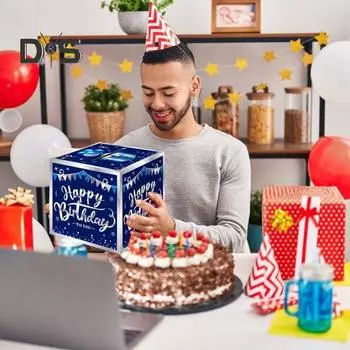 День рождения Копилка для денег сюрприз подарок взрывной мешок денег с выдвижной картой подарочная коробка для денег на день рождения годовщина синий