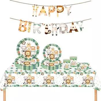 День рождения в джунглях Одноразовая посуда Детский душ Сафари День рождения Украшения Wild One 1st Birthday Party Украшения