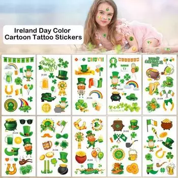 День Святого Патрика детские татуировки на тело наклейки с рисунком трилистника мультяшная водонепроницаемая зеленая шляпа