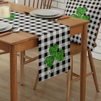 День Святого Патрика Решетка Клевер Скатерть Свадебный Декор Крышка Стола Современная Праздничная Вечеринка Обеденный Стол Декор Скатерть 150x33cm