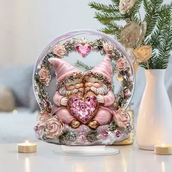 День святого Валентина Акриловый Орнамент 2D Плоский Искусственный Хрустальный Шар Пара Кроликов Гном Лебедь Настольная Вывеска Домашний Офис Гостиная Спальня Книжная Полка Рабочий Стол