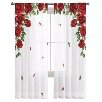 День святого Валентина, цветок розы, современные тюлевые шторы для гостиной, спальни, дома, кухни, окна, прозрачные шторы