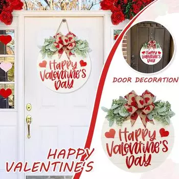 День святого Валентина Деревянная подвесная табличка Знак с бантом Знак с венком Украшение дома Подвесная табличка Добро пожаловать Дверной знак One Size