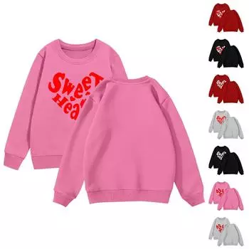 День святого Валентина Девочки Круглый вырез Пуловеры для детей Печатные детские топы 110