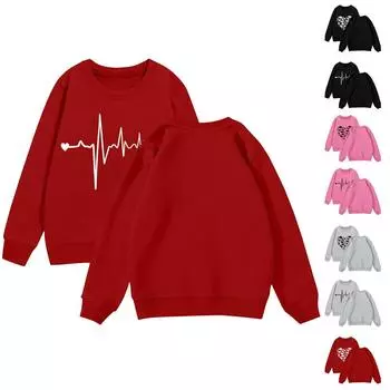 День святого Валентина Девочки Круглый вырез Пуловеры для детей Печатные детские топы 100 розовый