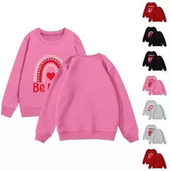 День святого Валентина Девочки Круглый вырез Пуловеры для детей Печатные детские топы 110 чёрный