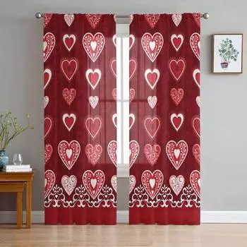 День святого Валентина, фестиваль любви и романтики, прозрачные шторы для гостиной, кухни, оконные шторы, тюлевые занавески для спальни, вуали 135W x 114H(cm)