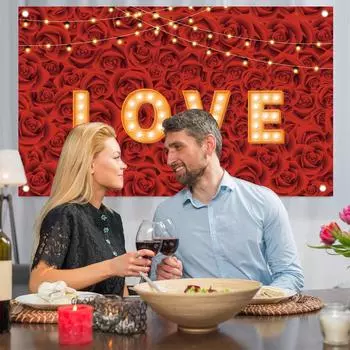 День святого Валентина Фоновая ткань Роза Тема Украшения День святого Валентина Атмосфера Украшения Подвесной флаг из ткани One Size красный