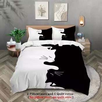 День святого Валентина Кошка Картинка Полиэстер Комплект из трех предметов Пододеяльник Постельное белье Пододеяльник Наволочка 135x200cm