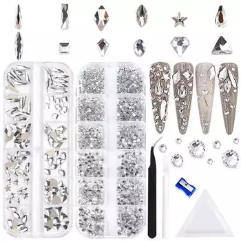 День святого Валентина Красный и зеленый дизайн ногтей Стразы специальной формы набор бриллиантов Двойная коробка 12 сетка набор бриллиантов для дизайна ногтей Плоский нижний бриллиант Стеклянный бриллиант