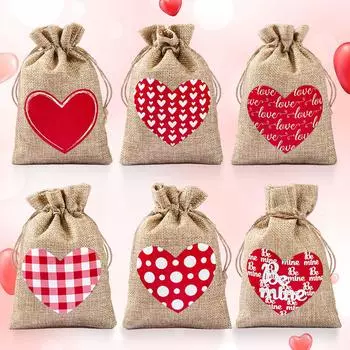 День святого Валентина Льняной мешок для конфет с сердечком Милый мультфильм Снэк печенье шоколад Подарочная упаковка мешок для свадьбы день рождения as picture