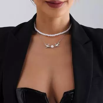 День святого Валентина Lovebirds двухслойное ожерелье из бисера и смешанных металлов с имитацией жемчуга для женщин