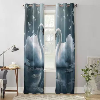 День Святого Валентина Любовь Лебедь Оконные Шторы для Гостиной Спальня Шторы Современные Кухонные Жалюзи Портьеры Шторы 135W x 60H(cm) x1