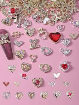 День святого Валентина Любовь Подвески для ногтей Mix30/60/100 шт 3D сплав V-образная стрела через сердце украшения для ногтей DIY 2025 подарок для девочек