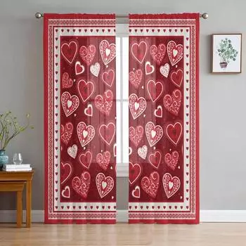 День Святого Валентина Любовь Романтика Фестиваль Тюлевые Шторы Для Гостиной Прозрачные Шторы Для Спальни Кухонные Жалюзи Вуаль Шторы 135W x 114H(cm)