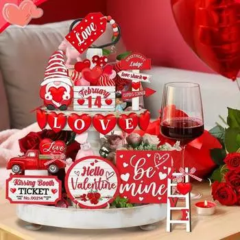 День святого Валентина многоярусный поднос декор фермерский поднос знаки декор стола с гномом лепестки роз деревянный знак для домашнего декора кухни стены