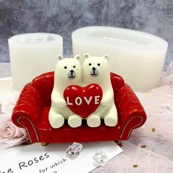 День святого Валентина Мультфильм Любовь Сердце Пара Белый медведь Диван Силиконовая форма DIY помадка торт Ароматерапия Гипсовая смола Украшения