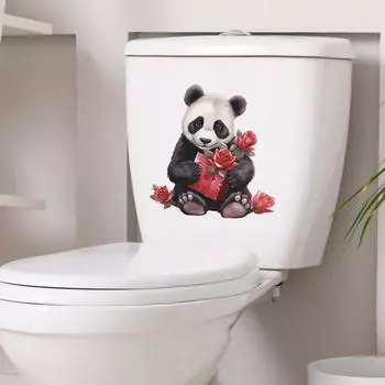 День святого Валентина Мультфильм Панда Роза Туалет с ванной Ванная комната Украшения для дома Наклейки на стену 29*29CM/fun-m5