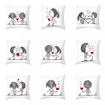 День святого Валентина пара любовь эскиз печати узор наволочка для дома, гостиной, дивана, декоративная подушка, наволочка 45X45 см 40X40CM