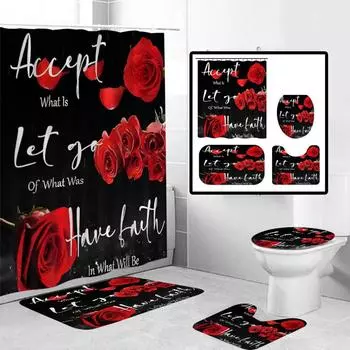 День святого Валентина Печатный Душевая Занавеска Ковер Напольный Коврик Комбинация Ванная Комната Туалет Подушка Занавеска Для Ванной Комнаты Четырех Предметов One Size
