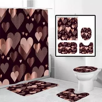 День святого Валентина Печатный Душевая Занавеска Ковер Напольный Коврик Комбинация Ванная Комната Туалет Подушка Занавеска Для Ванной Комнаты Четырех Предметов One Size