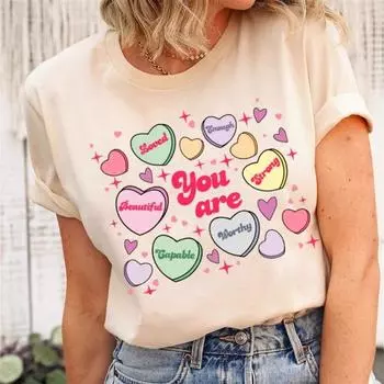 День святого Валентина Персонализированные модные повседневные хлопковые топы модные парные футболки женские S