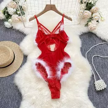 День святого Валентина Пушистый комплект комбинезонов Сексуальное кружевное сетчатое белье со стальным ободом униформа соблазн S