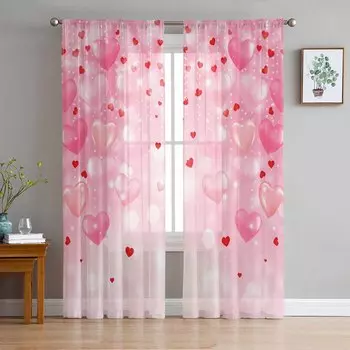 День святого Валентина Розовая любовь Прозрачная занавеска для гостиной Шторы для дома Спальня Вуаль Шторы для окна Тюль W135 x H114cm