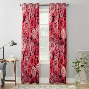 День святого Валентина розы рисованной оконные шторы для гостиной, спальни, современные кухонные жалюзи, шторы, шторы 135W x 60H(cm) x1