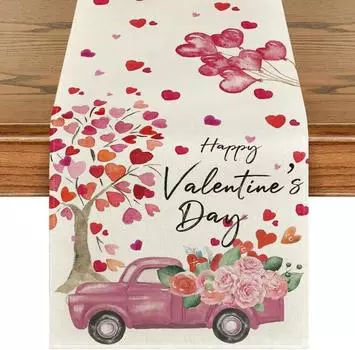 День святого Валентина Сердце Дерево Грузовик Роза Воздушный шар Льняные дорожки для стола Свадьба Кухня Обеденный В помещении На Открытом Воздухе Праздничный стол Дорожка Декор 150x33cm 59x13inch розовый